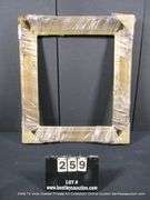 GOLD PAINTED, W/ BLACK SPECKLES, CARVED ORNATE WOODEN FRAME 28 X 32