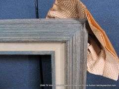 DARK-STAINED DRIFTWOOD, W/ BEIGE VELVET INLAY, CARVED WOODEN FRAME 32 X 44