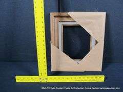 STAINED WALNUT, W/ GRAY VELVET INLAY, CARVED WOODEN FRAME 14 X 16