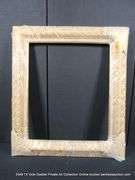 WHITE-WASH & GOLD PAINTED, W/ LINEN INLAY, CARVED ORNATE WOODEN FRAME 27 X 31