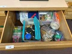 CONTENTS OF DRAWER: GLITTER, PENCILS, BEADS, CD'S, ETC
