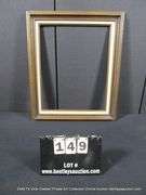 DARK-STAINED WALNUT, W/ LINEN INLAY, CARVED WOODEN FRAME 21 X 25
