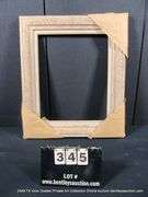 WHITE-WASHED, W/ HEATHERED LINEN INLAY, CARVED WOODEN FRAME 24 X 28