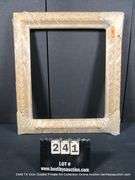 WHITE-WASH & GOLD PAINTED, W/ LINEN INLAY, CARVED ORNATE WOODEN FRAME 27 X 31