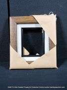 STAINED WALNUT, W/ LINEN & BLACK PAINTED INLAY, WOODEN FRAME 8 X 9