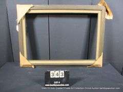 DARK-STAINED DRIFTWOOD, W/ BEIGE VELVET INLAY, CARVED WOODEN FRAME 32 X 44