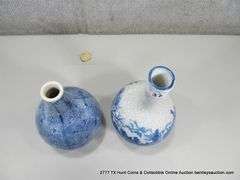 BLUE & WHITE 8" X 5" VASES: 1-ASIAN VINTAGE ANTIQUE, 1-VICTORIAN WARE 9 1/8" X 5" VINTAGE  (2 X MONE