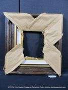 DARK-STAINED & GOLD PAINTED, W/ LINEN INLAY, DRIFTWOOD STYLE CARVED WOODEN FRAME 19 X 21