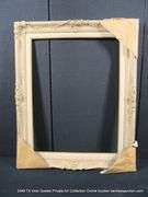 WHITE-WASH & GOLD PAINTED ACCENTS, W/ LINEN INLAY, CARVED ORNATE WOODEN FRAME 28 X 35