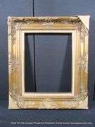 GOLD PAINTED, W/ HEATHERED LINEN INLAY, CARVED ORNATE WOODEN FRAME 26 X 30