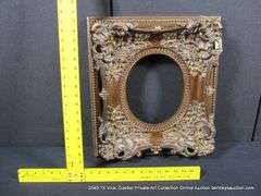 DARK BROWN & GOLD PAINTED, CARVED ORNATE WOODEN FRAME 17 X 19