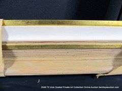LIGHT BROWN PAINTED,W/ LINEN INLAY, GOLD ACCENTS, CARVED WOODEN FRAME 41 X 51