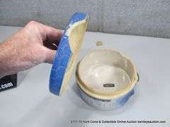 LOT: ANTIQUE BLUE & WHITE CERAMIC BUTTER CROCK (7" X 4 1/2")