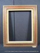 GOLD & RED PAINTED, W/ LINEN INLAY, CARVED WOODEN FRAME 26 X 32