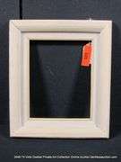 BEIGE & WHITE PAINTED, W/ LINEN INLAY, CARVED WOODEN FRAME 12 X 14