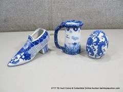 LOT: ORIENTAL BLUE & WHITE SHOE, ORIENTAL EGG & GERMAN BEER STEIN