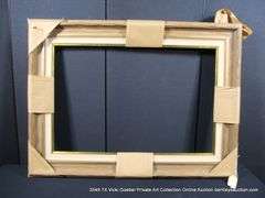 BROWN & GOLD PAINTED, W/ LINEN INLAY, CARVED WOODEN FRAME 34 X 46