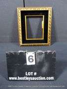 BRONZE PAINTED, CARVED ORNATE, W/ BLACK VELVET INLAY, WOODEN FRAME 11 X 13