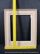 BEIGE-WASHED & GREEN STRIP, W/ LINEN INLAY, CARVED WOODEN FRAME 23 X 27