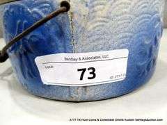 LOT: ANTIQUE BLUE & WHITE CERAMIC BUTTER CROCK (7" X 4 1/2")