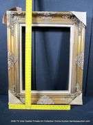 GOLD PAINTED, W/ LINEN INLAY CARVED WOODEN FRAME 28 X 34