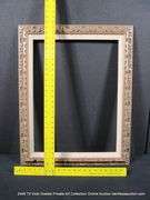SILVER PAINTED W/ RED ACCENTS, & W/ LINEN INLAY CARVED ORNATE WOODEN FRAME 23 X 29