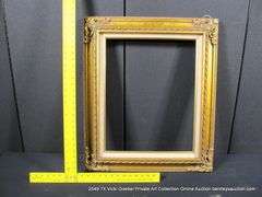 GOLD PAINTED, W/ LINEN INLAY, CARVED ORNATE WOODEN FRAME 23 X 27