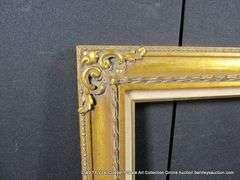 GOLD PAINTED, W/ LINEN INLAY, CARVED ORNATE WOODEN FRAME 25 X 31
