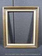 DARK-STAINED WALNUT, W/ LINEN INLAY, CARVED WOODEN FRAME 21 X 25