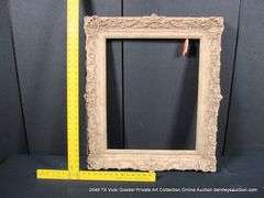 BEIGE-WASHED, CARVED ORNATE WOODEN FRAME 25 X 29