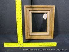 OAK STAINED, W/ GRAY/CREAM VELVET & PAINTED GOLD INLAY, CARVED WOODEN FRAME 14 X 16