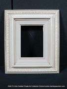 WHITE PAINTED, W/ LINEN INLAY, CARVED WOODEN FRAME 11 X 13