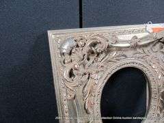 SILVER PAINTED, CARVED ORNATE WOODEN FRAME 17 X 19