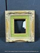 GOLD PAINTED, W/ OLIVE GREEN VELVET INLAY, CARVED ORNATE WOODEN FRAME 10 X 11