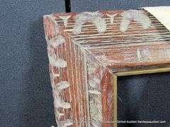 RED-STAINED & GOLD PAINTED, CARVED WOODEN FRAME 13 X 15