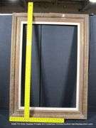 GOLD & RED PAINTED, W/ LINEN INLAY, CARVED WOODEN FRAME 33 X 45