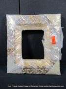 GOLD PAINTED, W/ LINEN INLAY, CARVED ORNATE WOODEN FRAME 17 X 19