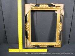 BLACK & GOLD PAINTED, CARVED ORNATE WOODEN FRAME 23 X 27