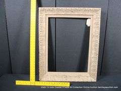 GRAY-WASHED W/ GOLD ACCENTS, W/ LINEN INLAY, CARVED ORNATE WOODEN FRAME 25 X 31