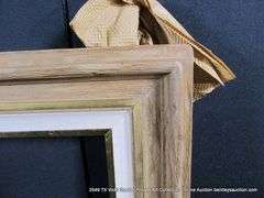 BROWN & GOLD PAINTED, W/ LINEN INLAY, CARVED WOODEN FRAME 34 X 46
