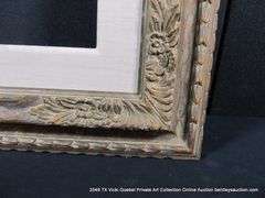 BRONZE PAINTED, W/ LINEN INLAY, CARVED ORNATE WOODEN FRAME 31 X 34