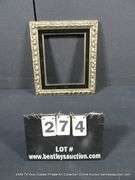 SILVER PAINTED, W/ BLACK VELVET INLAY, CARVED WOODEN FRAME 12 X 14