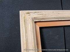 WHITE & GOLD-WASHED, W/ UNPAINTED WOOD, CARVED WOODEN FRAME 35 X 42