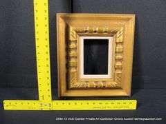 GOLD PAINTED, W/ LINEN INLAY, CARVED WOODEN FRAME 14 X 15