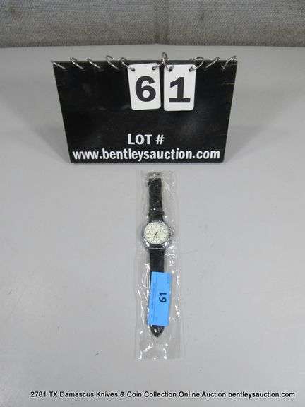 QUARTZ MENS WRISTWATCH W/ 3 SUB DIALS - BLACK BAND - WHITE FACE