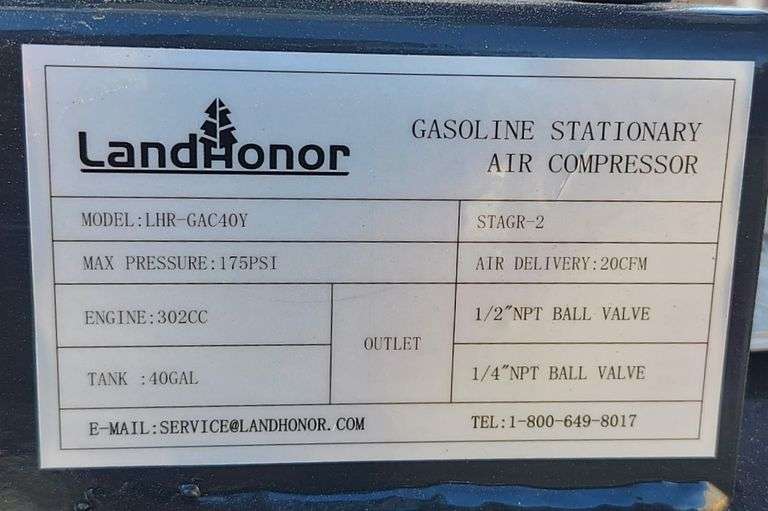 2025 LANDHONOR 40 GALLON 2-STAGE TRUCK MOUNTED AIR COMPRESSOR MODEL: LHR-GAC40Y