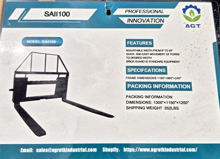 2025 MOWER KING SKID STEER FORKS MODEL: SA - ADJUSTABLE, QUICK ATTACH, S/N: SA25050102C