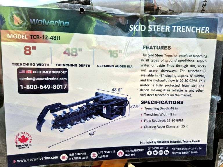 2025 WOLVERINE SKID STEER TRENCHER ATTACHMENT MODEL: TCR-12-48H, 48"