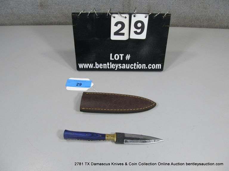 KNIFE 4" DOUBLE SIDED CARBON STEEL FINISH - BLUE HANDLE W/ SHEATH