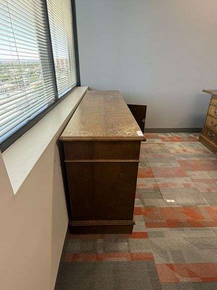 WOOD 5-DRAWER SLIDING DOOR CREDENZA